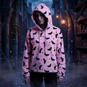 NWT Angel Cult Pink Spooky Bat Plush Fleece Hoodie XL Pastel Goth Coquette